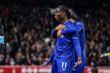 Everton 'dan Thierno Barry 30 Aralık 2025' te İngiltere 'nin Nottingham şehrinde oynanan Premier Lig maçında Nottingham Forest Everton' a karşı 0-2 'lik galibiyet golünü kutluyor.