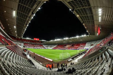 Premier Lig karşılaşması öncesinde Sunderland, Manchester City 'ye karşı 1 Ocak 2026' da Sunderland, İngiltere 'de oynanan stadyumun genel görüntüsü.