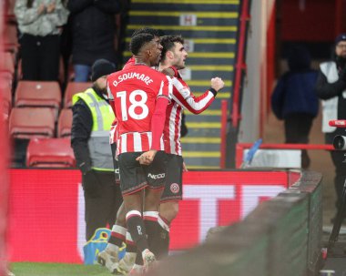 Sheffield United takımından Thomas Cannon, 1 Ocak 2026 'da Bramall Lane, Sheffield, İngiltere' deki Sheffield United ile Leicester City arasındaki Sky Bet Şampiyonası maçında 2-0 'lık galibiyetini kutluyor.
