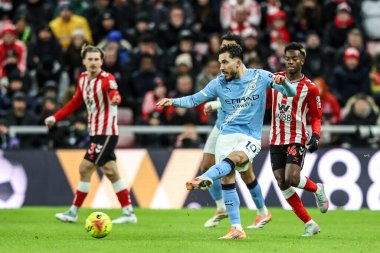 Rayan Cherki of Manchester City passes the ball during the Premier League match Sunderland vs Manchester City at Stadium Of Light, Sunderland, United Kingdom, 1st January 2026