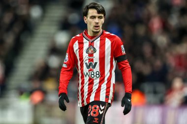 Sunderland 'dan Enzo Le Fee Premier League maçı sırasında Sunderland, Manchester City' ye karşı Stadyumu, Sunderland, 1 Ocak 2026