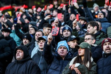 West Ham fans protest during the Premier League match Wolverhampton Wanderers vs West Ham United at Molineux, Wolverhampton, United Kingdom, 3rd January 2026