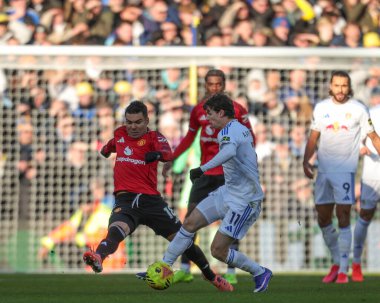 Brenden Aaronson of Leeds United in action during the Premier League match Leeds United vs Manchester United at Elland Road, Leeds, United Kingdom, 4th January 2026