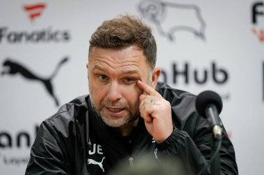 John Eustace manager of Derby County during the manager post match press conference during the Sky Bet Championship match Derby County vs Wrexham at Pride Park Stadium, Derby, United Kingdom, 4th January 2026