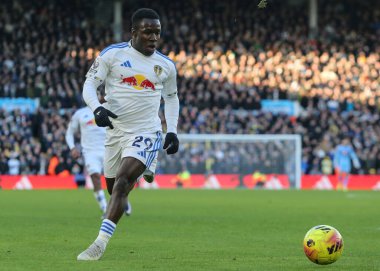 Wilfried Gnonto of Leeds United in action during the Premier League match Leeds United vs Manchester United at Elland Road, Leeds, United Kingdom, 4th January 2026