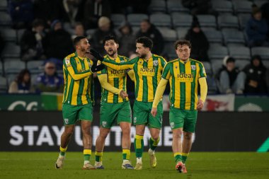 West Bromwich Albion takımından Karlan Grant, 5 Ocak 2026 'da King Power Stadyumu' nda Leicester City ile West Bromwich Albion arasındaki Sky Bet Şampiyonası maçında 1-1 'lik galibiyet golünü kutluyor.