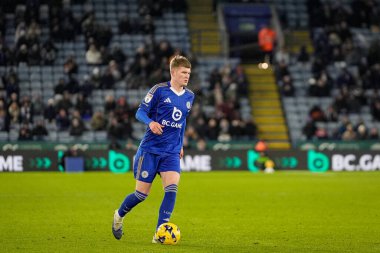 Leicester City 'den Jordan James 5 Ocak 2026' da King Power Stadyumu 'nda Leicester City ile West Bromwich Albion arasındaki Sky Bet Şampiyonası maçında topu kontrol ediyor.