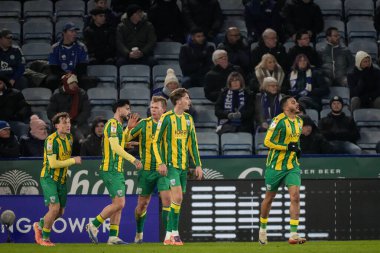 West Bromwich Albion takımından Karlan Grant, 5 Ocak 2026 'da King Power Stadyumu' nda Leicester City ile West Bromwich Albion arasındaki Sky Bet Şampiyonası maçında 1-1 'lik galibiyet golünü kutluyor.