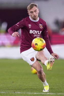 West Ham United 'dan Jarrod Bowen Premier Lig karşılaşması öncesinde 6 Ocak 2026' da Londra 'daki Londra Stadyumu' nda West Ham United Nottingham Forest 'a karşı.