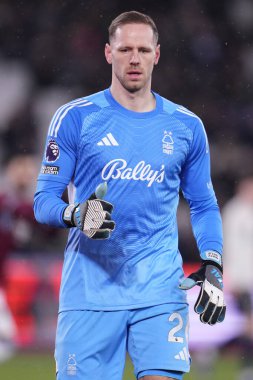 Premier Lig maçı sırasında Nottingham Ormanı 'ndan Matz Sels, 6 Ocak 2026' da Londra Stadyumu 'nda West Ham United, Nottingham Ormanı' na karşı.