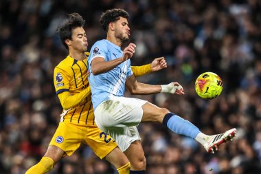Manchester City 'den Matheus Nunes Premier League maçı sırasında Etihad Stadyumu' nda Manchester City, Brighton ve Hove Albion 'a karşı, 7 Ocak 2026