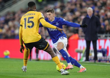 Everton 'dan Vitaliy Mykolenko Premier Lig karşılaşmasında Everton, Wolverhampton Wanderers' a karşı 7 Ocak 2026 'da Liverpool, İngiltere' deki Hill Dickinson Stadyumu 'nda maç yapıyor.