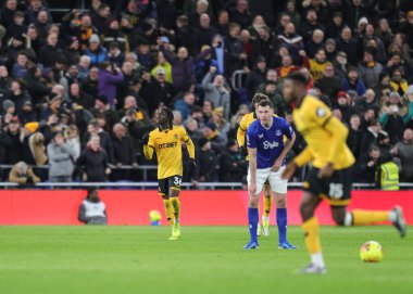 Wolverhampton Wanderers takımından Mateus Mane, İngiltere 'nin Liverpool şehrinde 7 Ocak 2026' da oynanan Premier League maçında Everton Wolverhampton Wanderers 'a karşı 1-1' lik galibiyet golünü kutluyor.