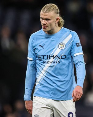 Manchester City 'den Erling Haland Premier League maçı sırasında Manchester City, Etihad Stadyumu' nda Brighton ve Hove Albion 'a karşı, 7 Ocak 2026