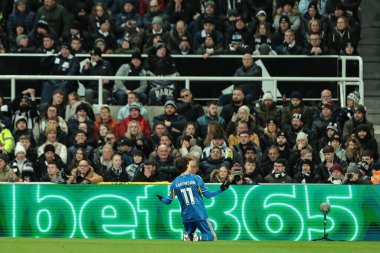 Leeds United takımından Brenden Aaronson, 7 Ocak 2026 'da St. James' s Park, Newcastle, İngiltere 'de oynanan Premier League maçı Newcastle United - Leeds United maçında 0-1 kazanma hedefini kutluyor.