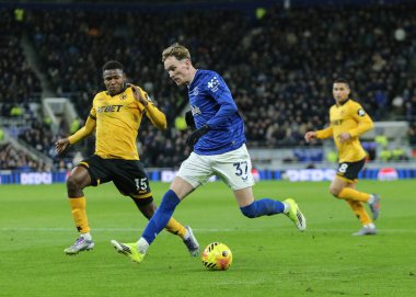 Everton 'dan James Garner Premier Lig karşılaşmasında Everton, Wolverhampton Wanderers' a karşı Hill Dickinson Stadyumu, Liverpool, 7 Ocak 2026