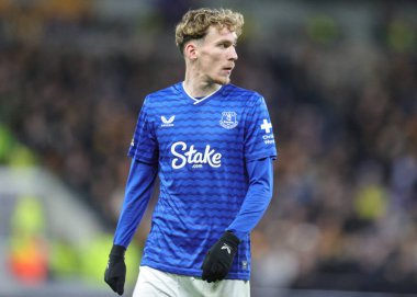 Everton 'dan James Garner Premier League maçı sırasında Everton, Wolverhampton Wanderers' a karşı Hill Dickinson Stadyumu, Liverpool, İngiltere, 7 Ocak 2026