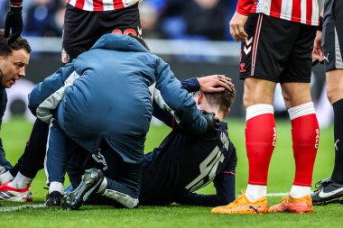 Harrison Armstrong of Everton receives treatment for a hed injury during the Emirates FA Cup Third Round match Everton vs Sunderland at Hill Dickinson Stadium, Liverpool, United Kingdom, 10th January