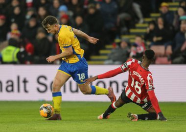 Mansfield Town 'dan Rhys Oates, 11 Ocak' ta Birleşik Krallık 'ın başkenti Sheffield Lane' de oynanan üçüncü tur müsabaka Sheffield United - Mansfield Town karşılaşmasında sahada.
