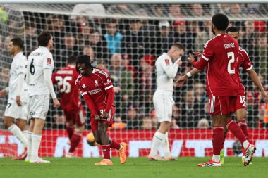 Liverpool 'dan Jeremie Frimpong, 12 Ocak 2026 tarihinde Liverpool, Liverpool, İngiltere' de oynanan Liverpool-Barnsley üçüncü tur karşılaşmasında 2-0 berabere kaldı.