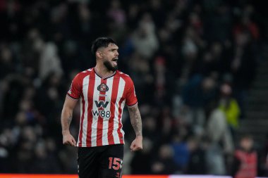 Sunderland 'dan Omar Alderete 17 Ocak 2026' da İngiltere 'nin Sunderland-Crystal Palace stadyumunda oynanan Premier League karşılaşmasında tepki gösterdi.