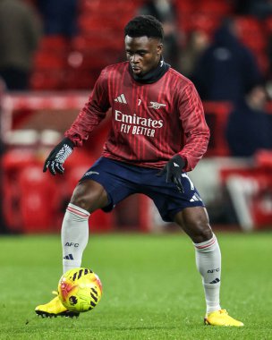 Arsenal 'den Bukayo Saka Premier Lig maçı sırasında İngiltere' nin Nottingham şehrinde oynanan Nottingham Forest-Arsenal maçında ısınma turunda 17 Ocak 2026 'da