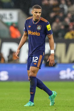 Newcastle United takımından Malick Thiaw Premier League maçında Wolverhampton Wanderers, Newcastle United 'a karşı Molineux, Wolverhampton, İngiltere, 18 Ocak 2026