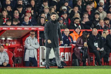 Arsenal 'in menajeri Mikel Arteta 17 Ocak 2026' da Nottingham Forest 'a karşı City Ground, Nottingham' da oynanan Premier League maçında tepki gösterdi.