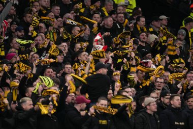Borussia Dortmund taraftarları UEFA Şampiyonlar Ligi Maçı 'nda Tottenham Hotspur' un 7 'sinde Borussia Dortmund' a karşı Tottenham Hotspur Stadyumu, Londra, İngiltere, 20 Ocak 2026