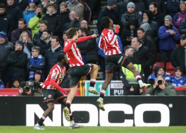 Sheffield United takımından Andre Brooks, 24 Ocak 2026 'da Sheffield, İngiltere' deki Bramall Lane 'de oynanan Sheffield United-Ipswich Town maçında 2-0' lık galibiyet golünü kutluyor.