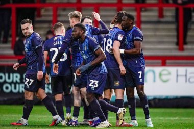 Mansfield Town 'dan Lucas Akins, 24 Ocak 2026' da Lamex Stevenage, İngiltere 'de oynanan Sky Bet Lig 1 maçı Stevenage-Mansfield Town maçında 0-1 kazanma hedefini kutluyor.