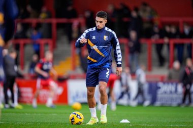 Mansfield Town 'dan Kyle Knoyle 24 Ocak 2026' da Lamex Stevenage, İngiltere 'de oynanan Sky Bet 1 Stevenage - Mansfield Town maçında maç öncesi ısınma turunda