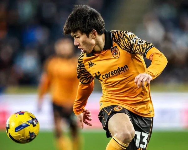 Hull City 'den Yu Hirakawa, 24 Ocak 2026' da İngiltere 'nin Hull şehrindeki MKM Stadyumu' nda Hull City ve Swansea City maçında maç yapıyor.