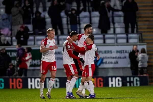 Stevenage takımından Chem Campbell 24 Ocak 2026 'da Lamex Stevenage, İngiltere' deki Stevenage-Mansfield Town maçında 1-1 'lik galibiyetini kutluyor.