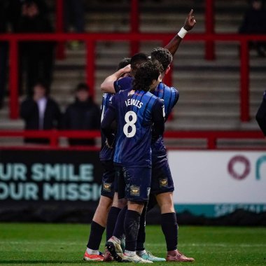 Mansfield Town 'dan Lucas Akins, 24 Ocak 2026' da Lamex Stevenage, İngiltere 'de oynanan Sky Bet Lig 1 maçı Stevenage-Mansfield Town maçında 0-1 kazanma hedefini kutluyor.