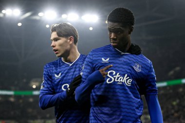 Everton 'dan Thierno Barry, Premier League maçı Everton - Leeds United maçında 26 Ocak 2026' da Liverpool, Liverpool 'daki Hill Dickinson Stadyumu' nda 1-1 'lik galibiyetini kutluyor.