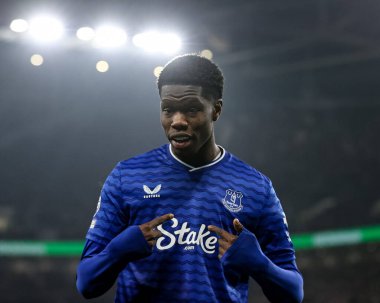 Everton 'dan Thierno Barry, Premier League maçı Everton - Leeds United maçında 26 Ocak 2026' da Liverpool, Liverpool 'daki Hill Dickinson Stadyumu' nda 1-1 'lik galibiyetini kutluyor.