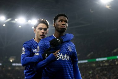Everton 'dan Thierno Barry, Premier League maçı Everton - Leeds United maçında 26 Ocak 2026' da Liverpool, Liverpool 'daki Hill Dickinson Stadyumu' nda 1-1 'lik galibiyetini kutluyor.