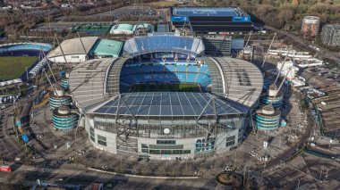 Manchester City, Manchester Stadyumu 'nda 28 Ocak 2026' da Manchester City - Galatasaray maçı sırasında Manchester City 'nin oynadığı Manchester Stadyumu' nun hava görüntüsü