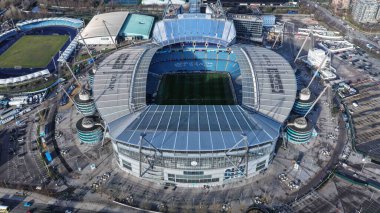 Manchester City, Manchester Stadyumu 'nda 28 Ocak 2026' da Manchester City - Galatasaray maçı sırasında Manchester City 'nin oynadığı Manchester Stadyumu' nun hava görüntüsü