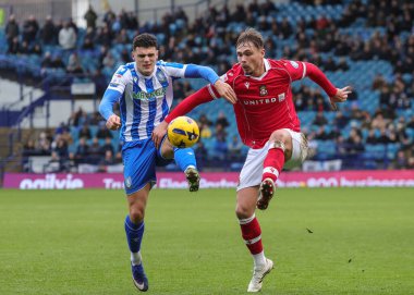 Sheffield Wednesday 'den Bailey-Tye Cadamarteri ve Wrexham' dan Callum Doyle 31 Ocak 2026 'da Hillsborough, Sheffield, Birleşik Krallık' ta Çarşamba günü Sheffield-Wrexham 'a karşı oynanan Gökyüzü İddia Şampiyonası maçında top için savaştılar.