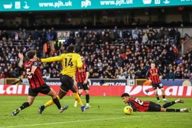Wolverhampton Wanderers takımından Tolu Arokodare, 31 Ocak 2026 tarihinde İngiltere 'nin Molineux kentinde oynanan Premier League maçında Wolverhampton Wanderers-Bournemouth maçında kaleye vurdu.