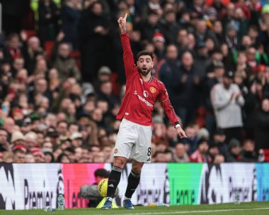 Manchester United 'dan Bruno Fernandes 1 Şubat 2026' da Old Trafford, Manchester, İngiltere 'de oynanan Premier League maçında tepki gösterdi.
