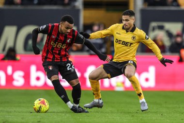 Bournemouth 'dan Eli Junior Kroupi, Wolverhampton Wanderers' ın 31 Ocak 2026 'da Molineux, Wolverhampton, Birleşik Krallık' ta Bournemouth 'a karşı oynadığı Premier League maçında Joao Gomes' u durdurdu.