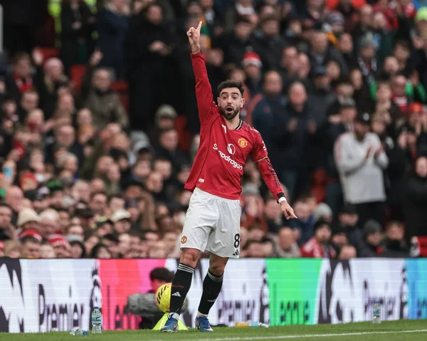 Manchester United 'dan Bruno Fernandes 1 Şubat 2026' da Old Trafford, Manchester, İngiltere 'de oynanan Premier League maçında tepki gösterdi.