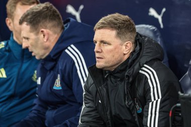 Newcastle United takımının teknik direktörü Eddie Howe, 4 Şubat 2026 'da Etihad Stadyumu' nda Manchester City ile Newcastle United arasında oynanan ikinci yarı final maçında,