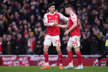 Arsenal 'den Kai Havertz ve Arsenal' den Viktor Gyokeres, 7 Şubat 2026 'da Birleşik Krallık' ın Emirates kentinde oynanan Premier League karşılaşmasında ikinci golü kutladılar.