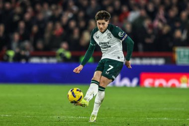 Middlesbrough takımından Hayden Hackney, 9 Şubat 2026 tarihinde İngiltere 'nin başkenti Sheffield Lane' de oynanan Gökyüzü İddia Şampiyonası maçında pas verdi.