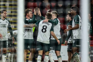 Middlesbrough 'dan Riley McGree, 9 Şubat 2026' da İngiltere 'nin Sheffield Lane kentindeki Bramall Lane' de oynanan Sky Bet Şampiyonası maçında 0-2 'lik galibiyetini kutluyor.