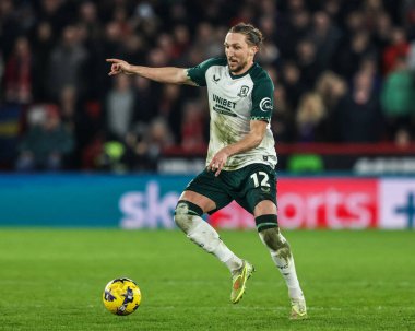 Middlesbrough takımından Luke Ayling, 9 Şubat 2026 'da İngiltere' nin Bramall Lane şehrinde oynanan Sheffield United - Middlesbrough maçında